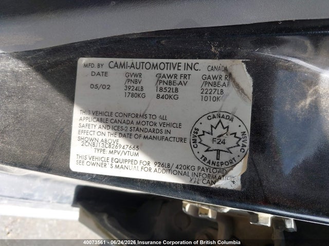 2002 Chevrolet Tracker მანქანა იყიდება აუქციონზე, vin: 2CNBJ13C826947665, აუქციონის ნომერი: 40073561