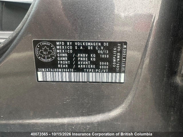 40073565 :رقم المزاد ، 3VW2K7AJ8DM296470 vin ، 2013 Volkswagen Jetta مزاد بيع