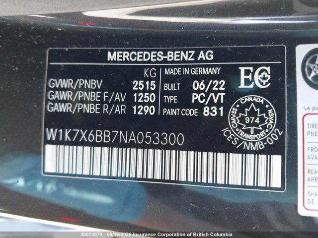 W1K7X6BB7NA053300 Mercedes-Benz Amg Gt 53