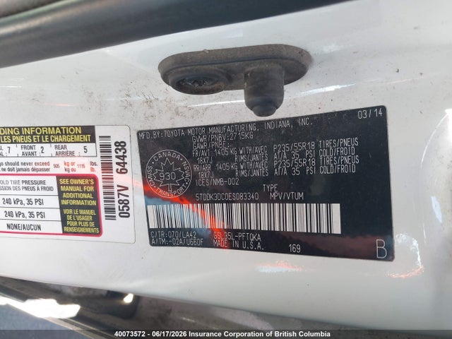 5TDDK3DC0ES083340 Toyota Sienna Xle/limited