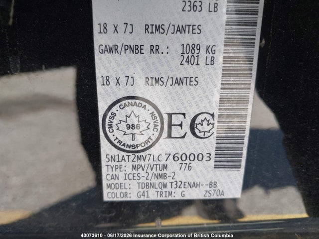 Nissan Rogue 2020 5N1AT2MV7LC760003 Image 9