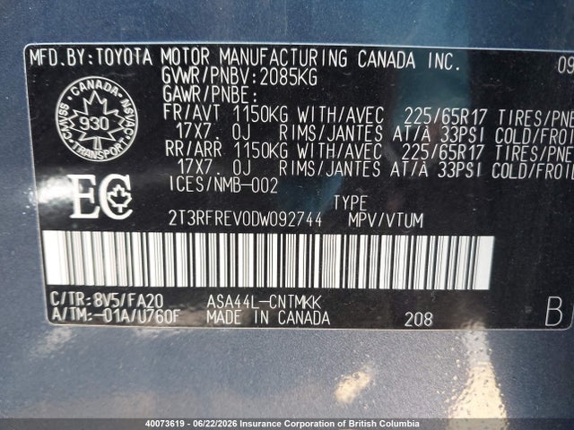2013 Toyota Rav4 მანქანა იყიდება აუქციონზე, vin: 2T3RFREV0DW092744, აუქციონის ნომერი: 40073619