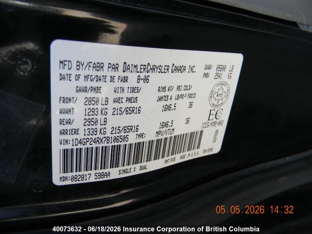 Продажа на аукционе авто 2007 Dodge Grand Caravan Se, vin: 1D4GP24RX7B106505, номер лота: 40073632