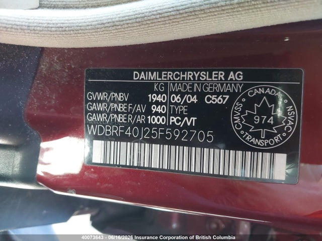 40073643 :رقم المزاد ، WDBRF40J25F592705 vin ، 2005 Mercedes-benz C 230 Sport مزاد بيع