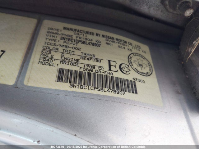 Продаж на аукціоні авто 2011 Nissan Versa, vin: 3N1BC1CP5BL478907, номер лоту: 40073670