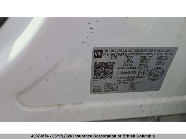 Продажа на аукционе авто 2022 Chevrolet Equinox Lt, vin: 3GNAXUEV0NL286011, номер лота: 40073674