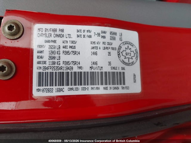 Продажа на аукционе авто 1999 Dodge Caravan, vin: 2B4FP2535XR118420, номер лота: 40068559