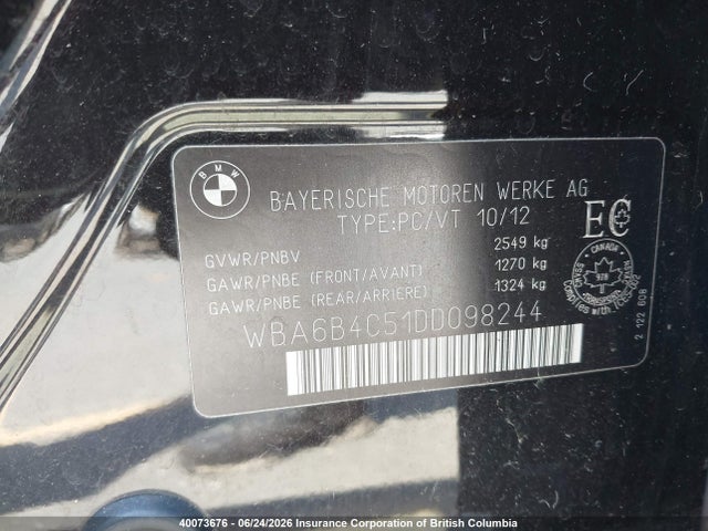 Продажа на аукционе авто 2013 Bmw 650i, vin: WBA6B4C51DD098244, номер лота: 40073676