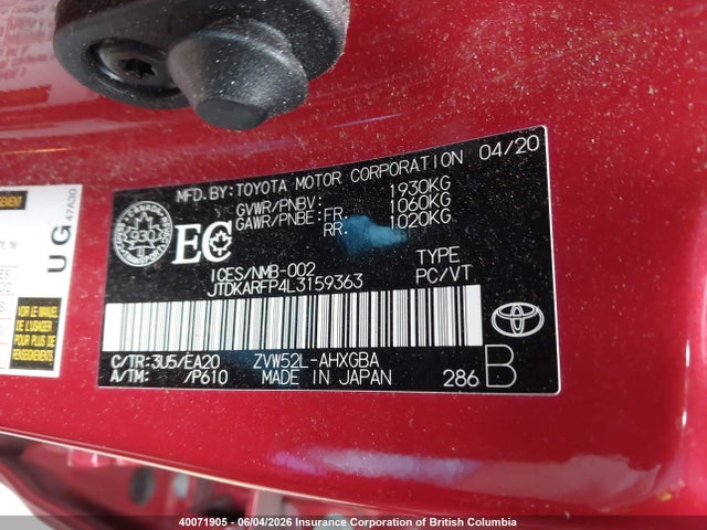 JTDKARFP4L3159363 Toyota Prius Prime Le/xle/limited