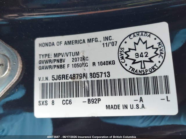 Продаж на аукціоні авто 2008 Honda Cr-v, vin: 5J6RE48798L805713, номер лоту: 40073687