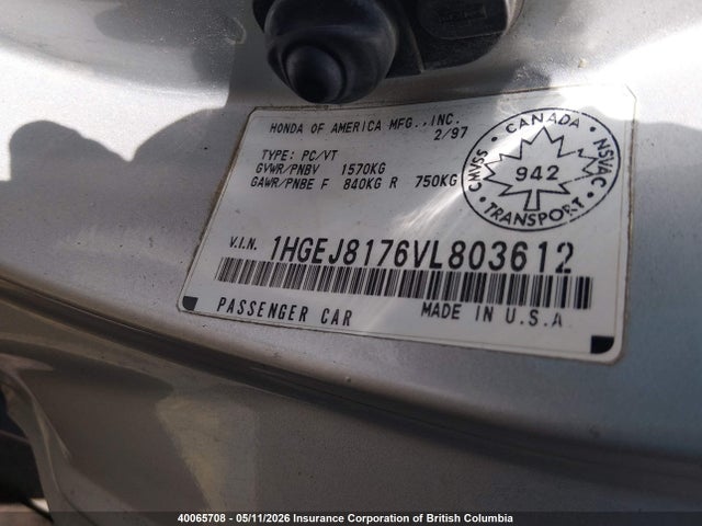 Aukcja sprzedaży 1997 Honda Civic Si Si, vin: 1HGEJ8176VL803612, numer aukcji: 40065708