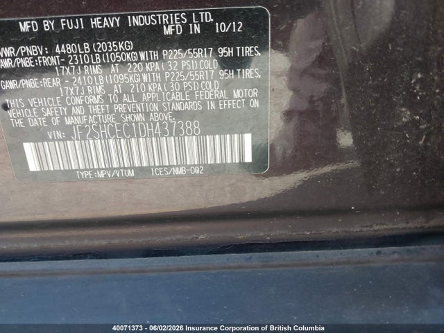2013 Subaru Forester Limited მანქანა იყიდება აუქციონზე, vin: JF2SHCEC1DH437388, აუქციონის ნომერი: 40071373