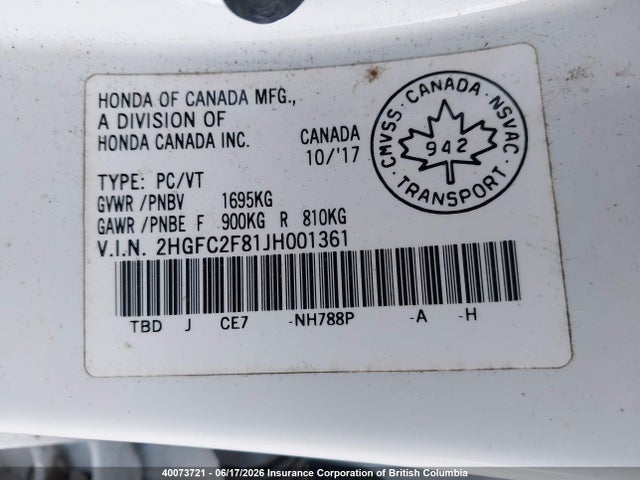 Honda Civic 2018 2HGFC2F81JH001361 Image 9