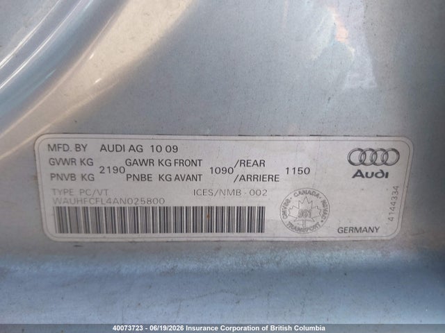 2010 Audi A4 მანქანა იყიდება აუქციონზე, vin: WAUHFCFL4AN025800, აუქციონის ნომერი: 40073723