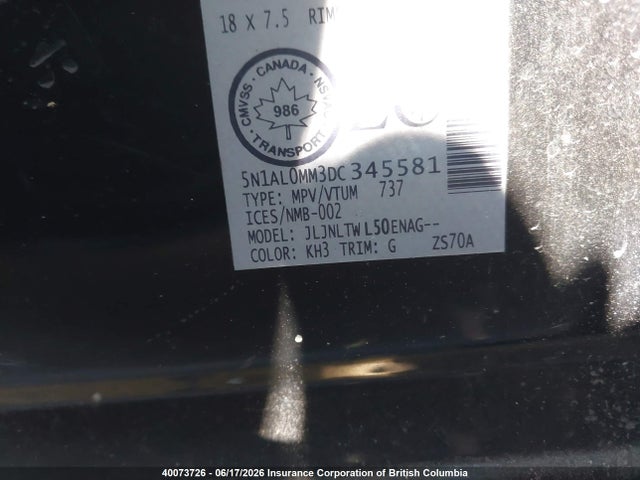 Продажа на аукционе авто 2013 Infiniti Jx35, vin: 5N1AL0MM3DC345581, номер лота: 40073726