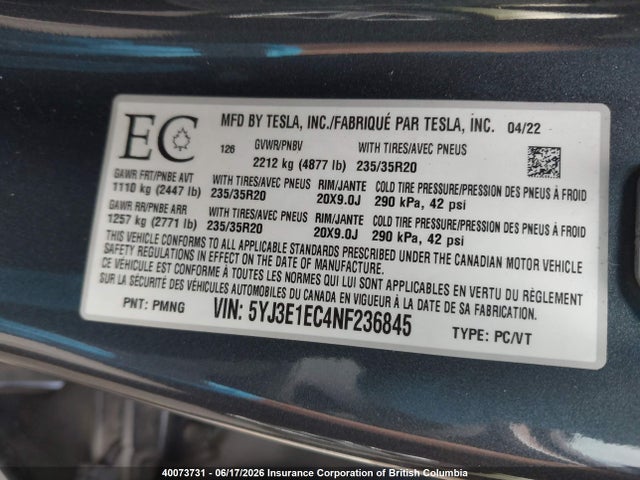 Tesla MODEL 3 2022 5YJ3E1EC4NF236845 Image 9