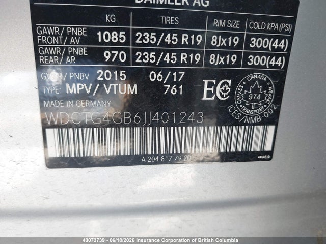 Aukcja sprzedaży 2018 Mercedes-benz Gla 250 4matic, vin: WDCTG4GB6JJ401243, numer aukcji: 40073739