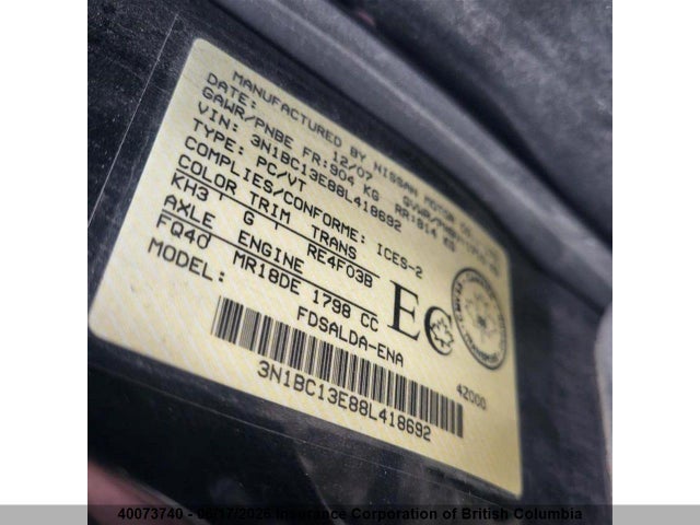 Aukcja sprzedaży 2008 Nissan Versa, vin: 3N1BC13E88L418692, numer aukcji: 40073740