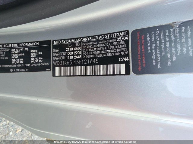 2005 Mercedes-benz Clk 320 მანქანა იყიდება აუქციონზე, vin: WDBTK65J45F121645, აუქციონის ნომერი: 40073748