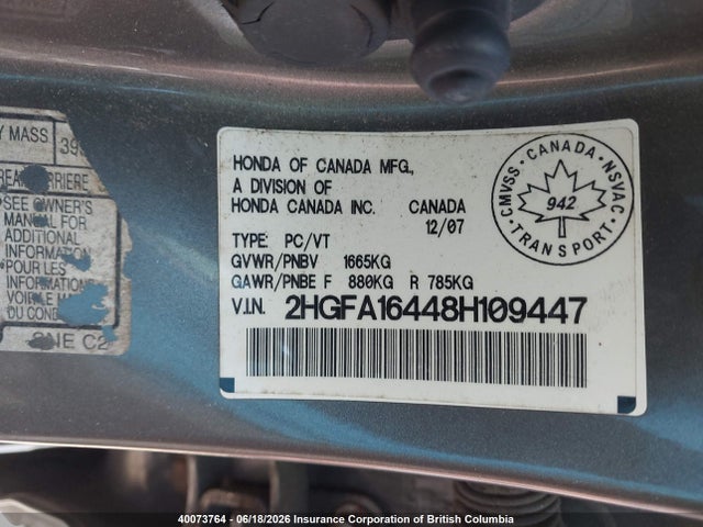 Продаж на аукціоні авто 2008 Honda Civic, vin: 2HGFA165X8H107775, номер лоту: 40073764