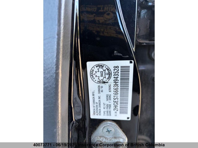 40073771 :رقم المزاد ، 2HGES16663H943528 vin ، 2003 Honda Civic مزاد بيع