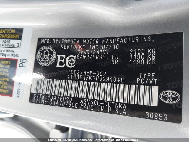 4T1BF1FK3HU291048 Toyota Camry