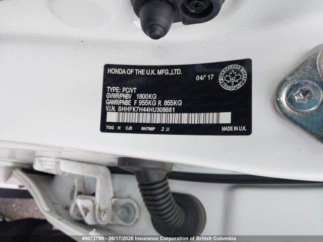 Продаж на аукціоні авто 2017 Honda Civic, vin: SHHFK7H44HU308661, номер лоту: 40073799