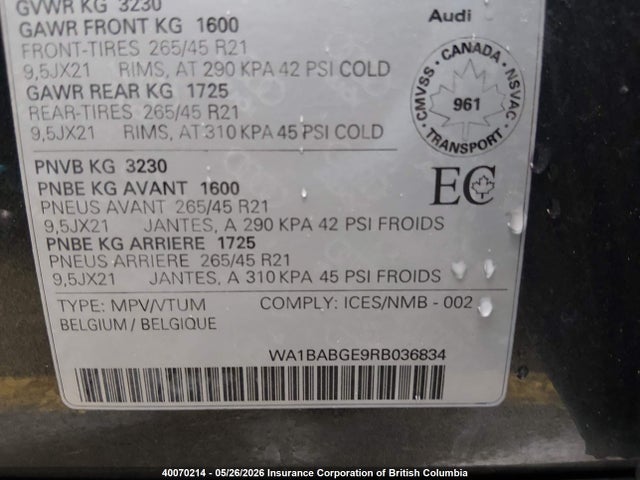 WA1BABGE9RB036834 Audi Q8 E-tron Sportback Premium