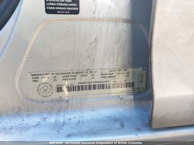 Продаж на аукціоні авто 2006 Volkswagen Jetta, vin: 3VWRF31K36M842261, номер лоту: 40073838