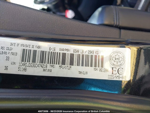 Dodge DURANGO LIMITED 2016 1C4RDJDG3GC474218 Image 9