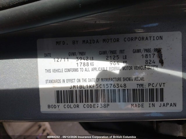 Продаж на аукціоні авто 2012 Mazda 3 I, vin: JM1BL1KF5C1576348, номер лоту: 40068232
