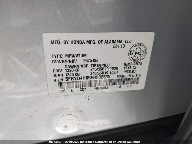 Acura MDX 2014 5FRYD4H85EB502535 Image 9
