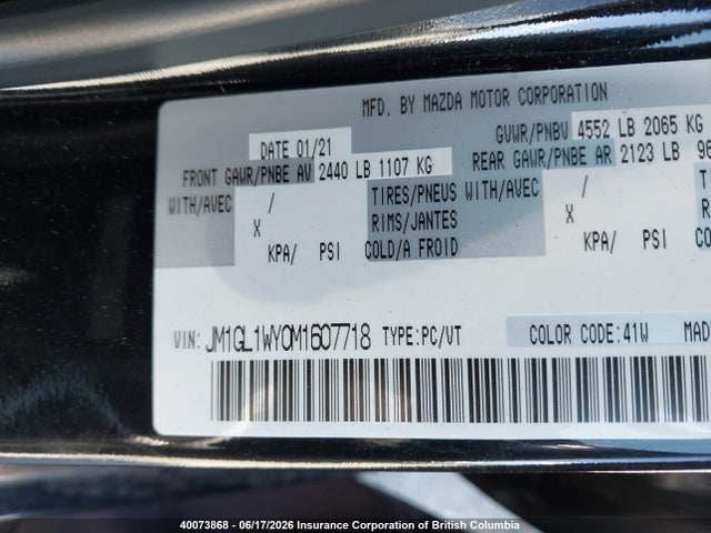 Продаж на аукціоні авто 2021 Mazda 6 Grand Touring Reserve, vin: JM1GL1WY0M1607718, номер лоту: 40073868