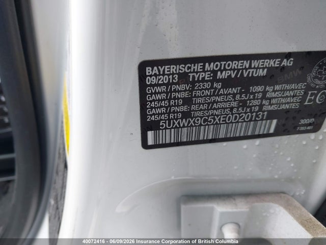 BMW X3 Xdrive28i 2014 5UXWX9C5XE0D20131 Image 9