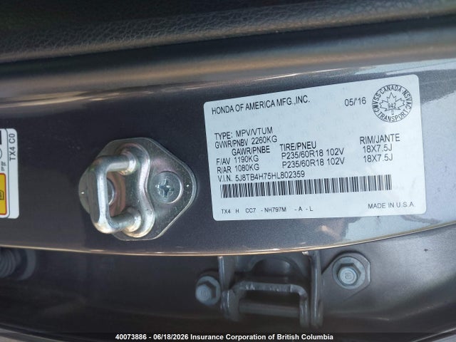 5J8TB4H75HL802359 Acura RDX