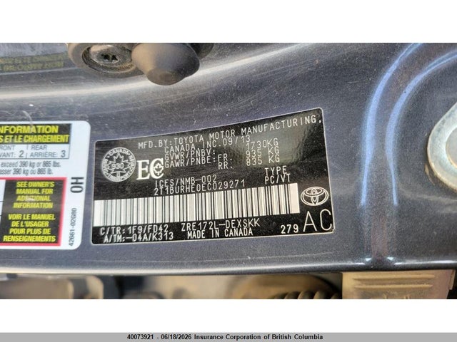 2T1BURHE0EC029271 Toyota Corolla L/le/le Pls/prm/s/s Pls