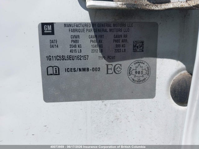 Продажа на аукционе авто 2014 Chevrolet Malibu 1lt, vin: 1G11C5SL6EU162157, номер лота: 40073959
