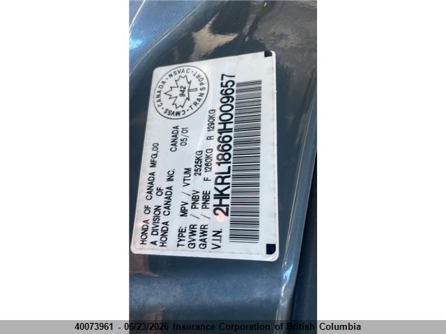 2001 Honda Odyssey Ex მანქანა იყიდება აუქციონზე, vin: 2HKRL18661H009657, აუქციონის ნომერი: 40073961