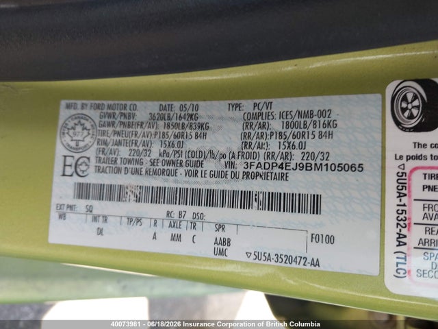 Продаж на аукціоні авто 2011 Ford Fiesta Se, vin: 3FADP4EJ9BM105065, номер лоту: 40073981