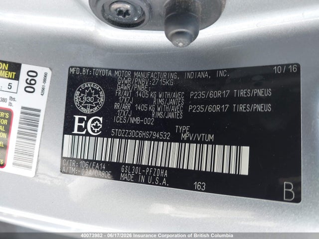 5TDZZ3DC6HS794532 Toyota Sienna