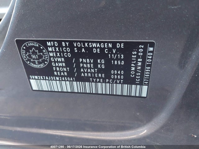 Продаж на аукціоні авто 2014 Volkswagen Jetta 2.0l Trendline+, vin: 3VW2K7AJ3EM245041, номер лоту: 40071290