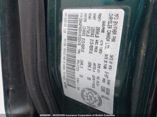 40068099 :رقم المزاد ، 2B4GP45R4VR332476 vin ، 1997 Dodge Caravan Se/sport مزاد بيع