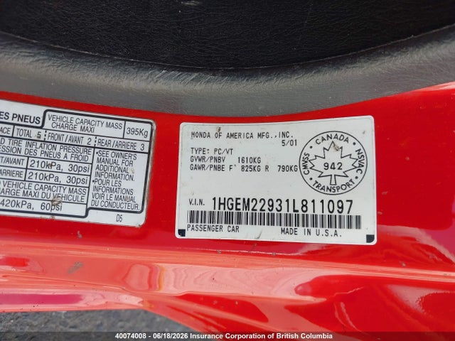 Продаж на аукціоні авто 2001 Honda Civic, vin: 1HGEM22931L811097, номер лоту: 40074008