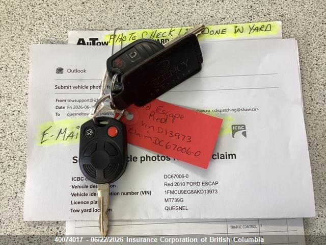 Продажа на аукционе авто 2010 Ford Escape Limited, vin: 1FMCU9EG8AKD13973, номер лота: 40074017