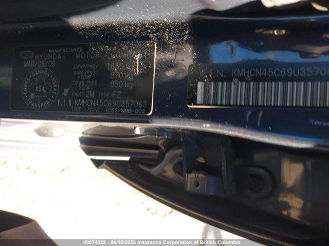 40074022 :رقم المزاد ، KMHCN45C69U357063 vin ، 2009 Hyundai Accent Gls مزاد بيع