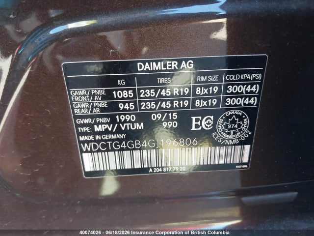 40074026 :رقم المزاد ، WDCTG4GB4GJ196806 vin ، 2016 Mercedes-benz Gla 250 4matic مزاد بيع