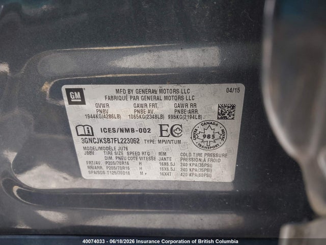Chevrolet Trax 2015 3GNCJKSB7FL223062 Image 9