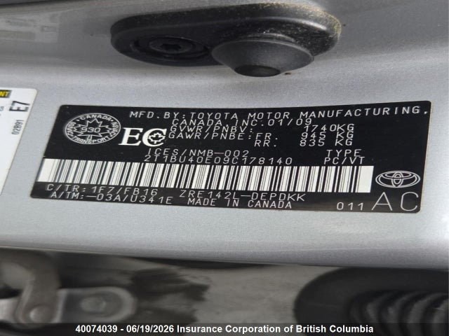 Aukcja sprzedaży 2009 Toyota Corolla S/le/xle, vin: 2T1BU40E09C178140, numer aukcji: 40074039