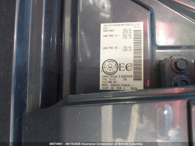 Продаж на аукціоні авто 2011 Nissan Altima 2.5 S, vin: 1N4AL2AP1BC148099, номер лоту: 40074061