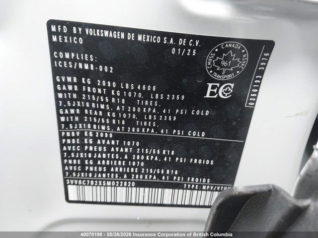 3VV8C7B2XSM022820 Volkswagen TAOS S